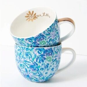 Lily Pullitzer Floral Blue and Green Teacup Mugs Set of 2